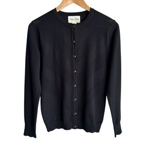 Dear Rose Perforated Button Up Cardigan Sz M Black Classy Preppy Simple Timeless